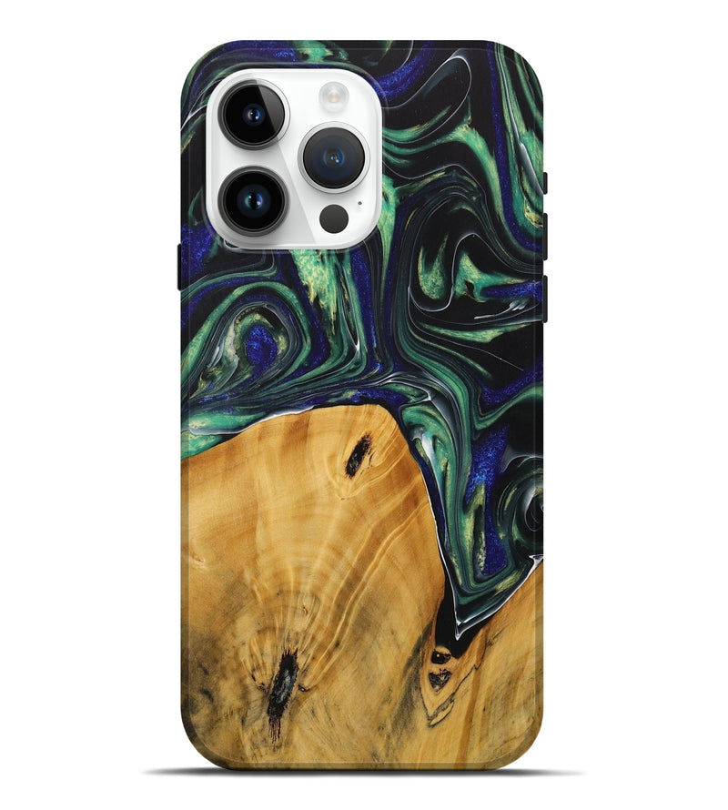 iPhone 15 Pro Max Wood Live Edge Phone Case - Therine (Green, 731767)