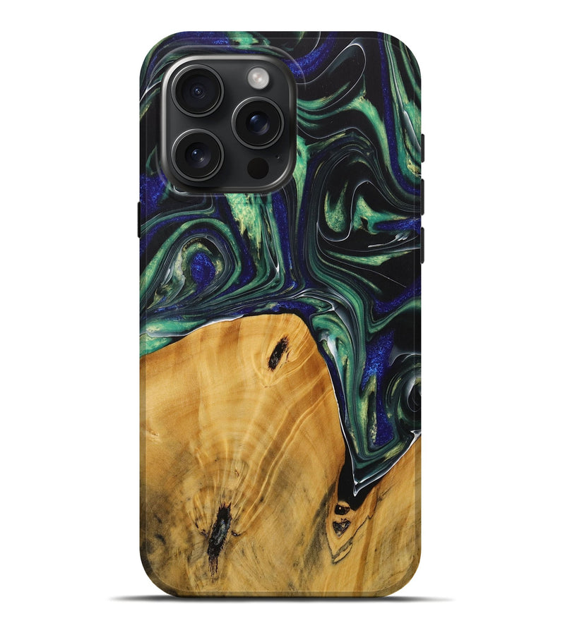 iPhone 16 Pro Max Wood Live Edge Phone Case - Therine (Green, 731767)