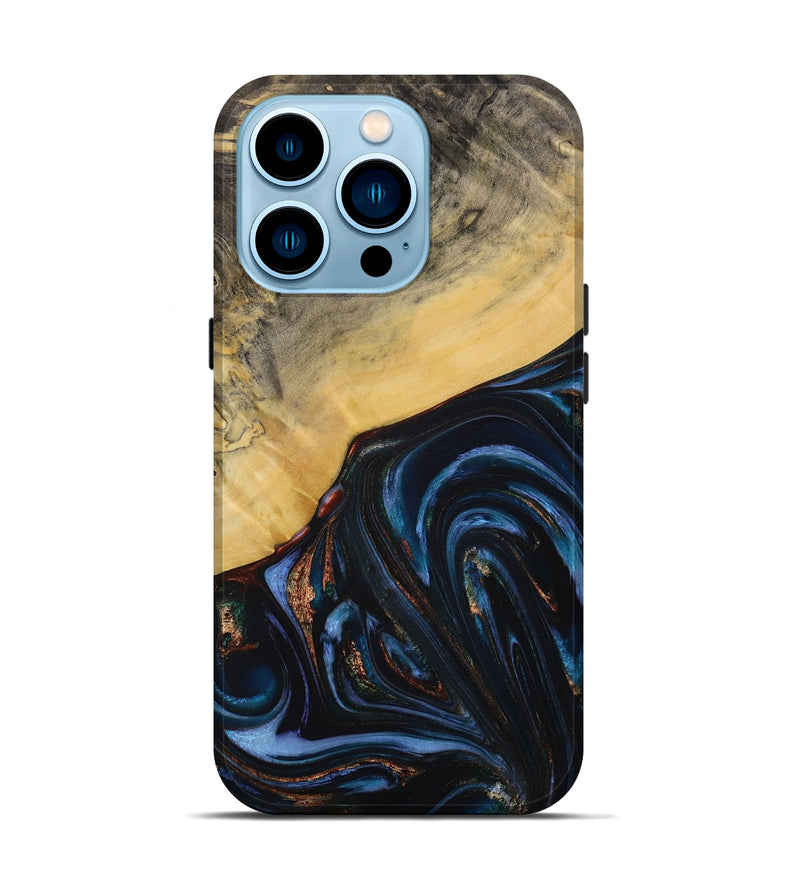 iPhone 14 Pro Wood Live Edge Phone Case - Aniya (Blue, 731768)