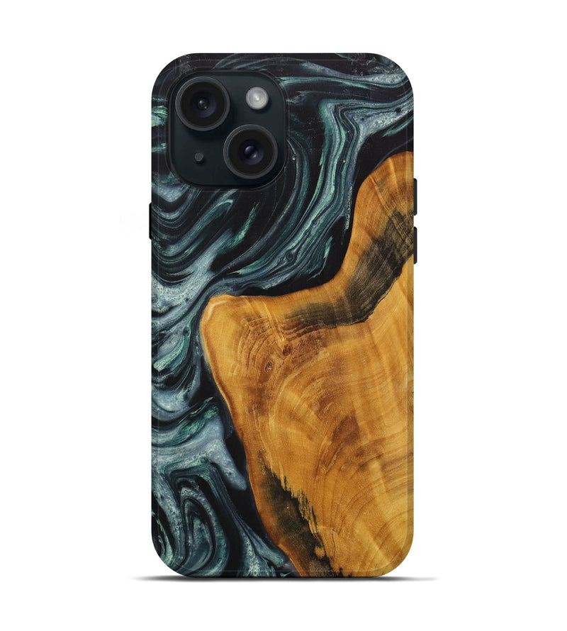 iPhone 15 Wood Live Edge Phone Case - Shelbi (Green, 731770)