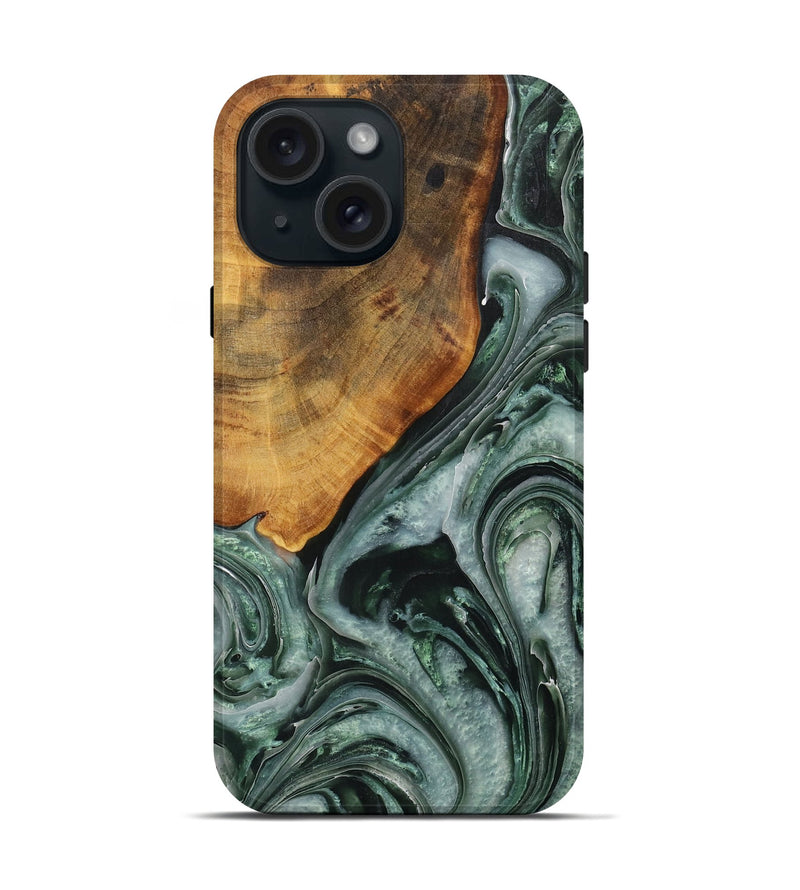 iPhone 15 Wood Live Edge Phone Case - Male (Green, 731771)