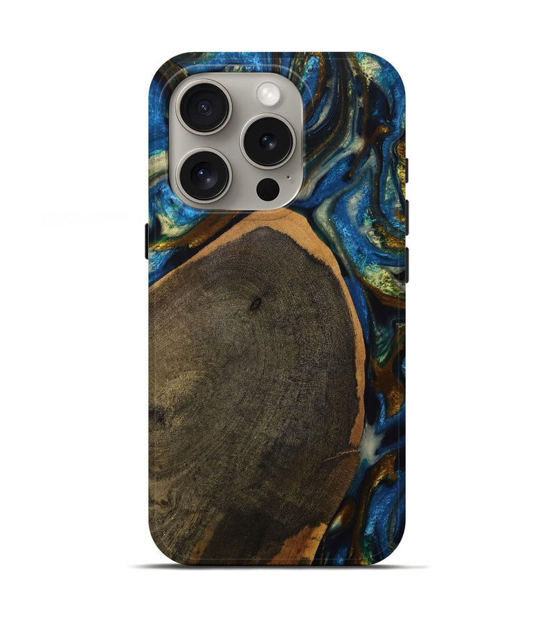 iPhone 16 Pro Wood Live Edge Phone Case - Britton (Teal & Gold, 731773)