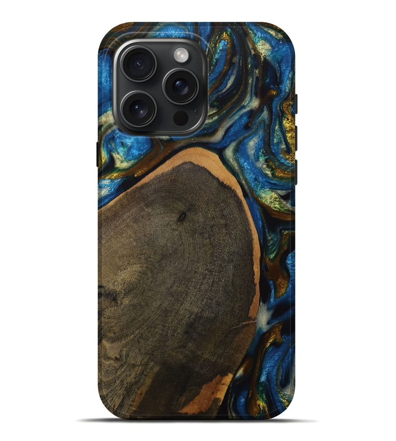 iPhone 16 Pro Max Wood Live Edge Phone Case - Britton (Teal & Gold, 731773)