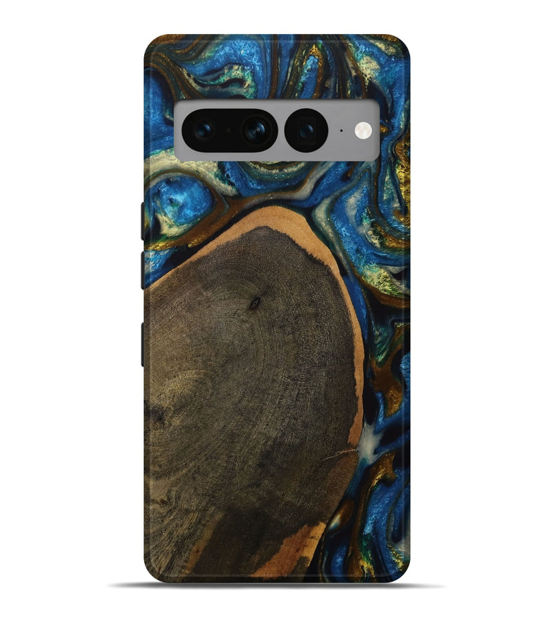 Pixel 7 Pro Wood Live Edge Phone Case - Britton (Teal & Gold, 731773)