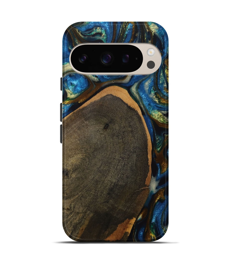 Pixel 9 Wood Live Edge Phone Case - Britton (Teal & Gold, 731773)