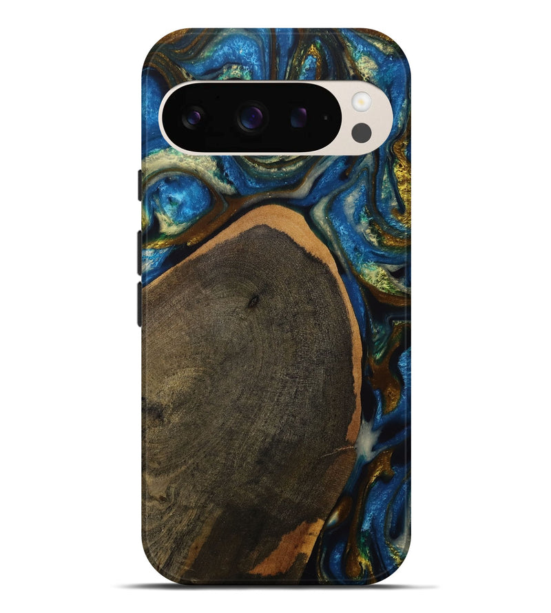 Pixel 9 Pro XL Wood Live Edge Phone Case - Britton (Teal & Gold, 731773)