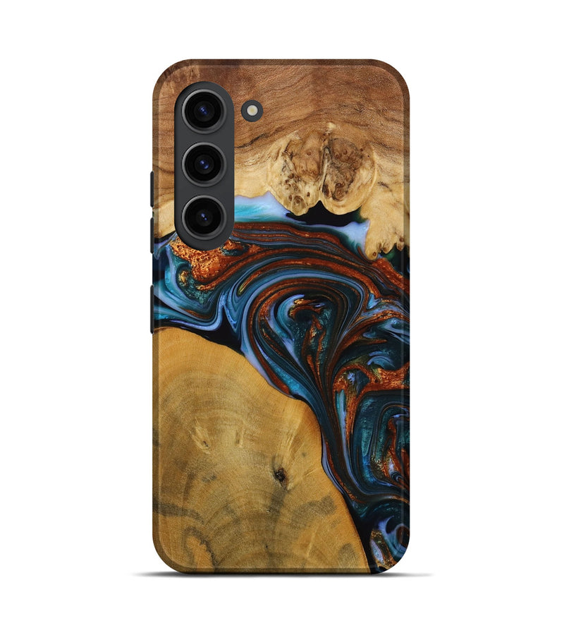 Galaxy S23 Wood Live Edge Phone Case - Sask (Teal & Gold, 731776)