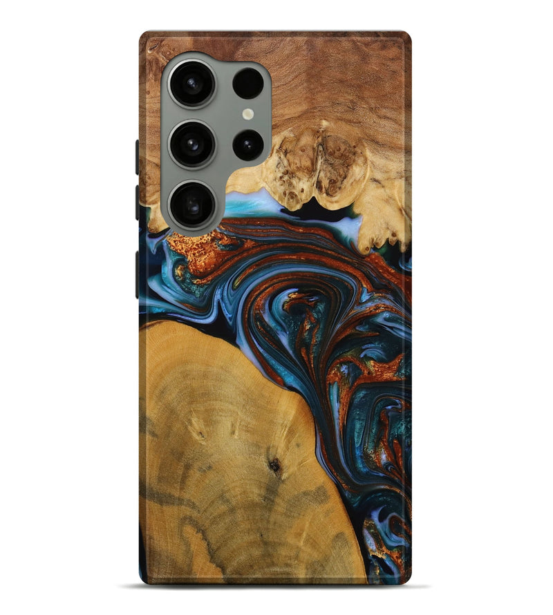 Galaxy S24 Ultra Wood Live Edge Phone Case - Sask (Teal & Gold, 731776)