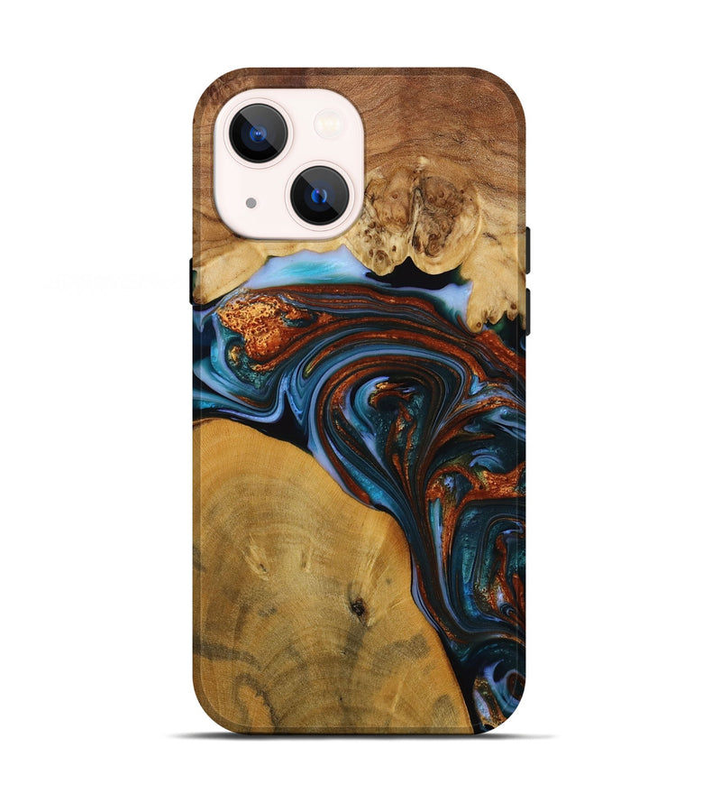 iPhone 13 Wood Live Edge Phone Case - Sask (Teal & Gold, 731776)