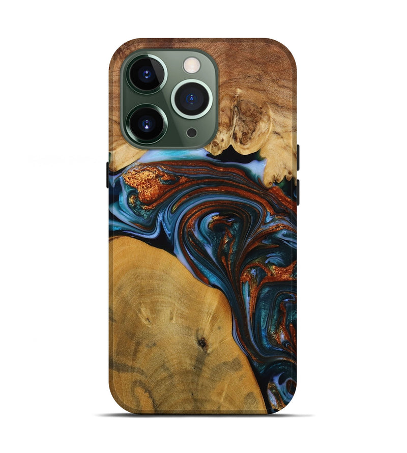 iPhone 13 Pro Wood Live Edge Phone Case - Sask (Teal & Gold, 731776)