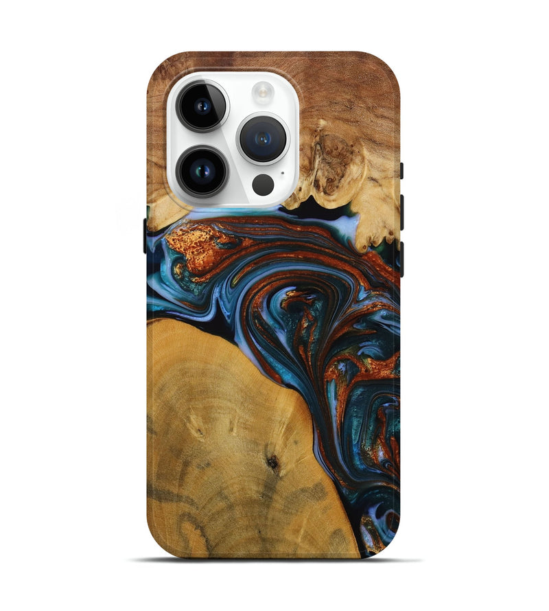 iPhone 15 Pro Wood Live Edge Phone Case - Sask (Teal & Gold, 731776)