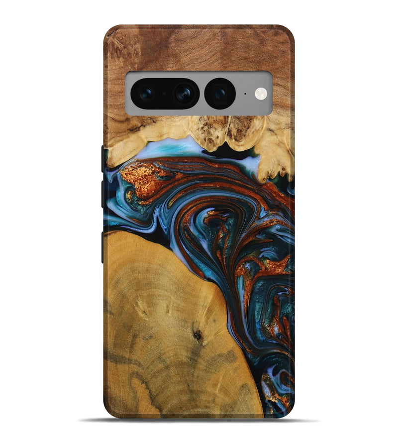 Pixel 7 Pro Wood Live Edge Phone Case - Sask (Teal & Gold, 731776)