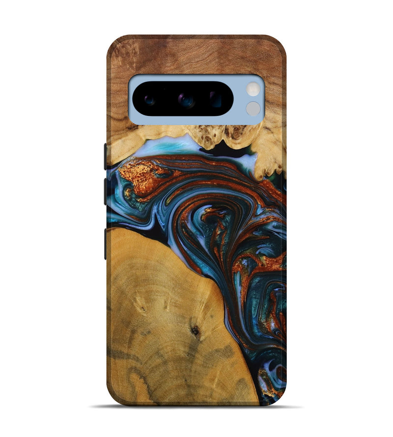 Pixel 8 Pro Wood Live Edge Phone Case - Sask (Teal & Gold, 731776)