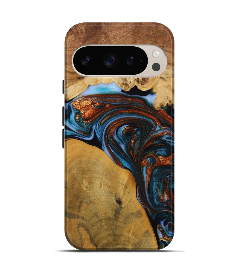 Pixel 9 Wood Live Edge Phone Case - Sask (Teal & Gold, 731776)