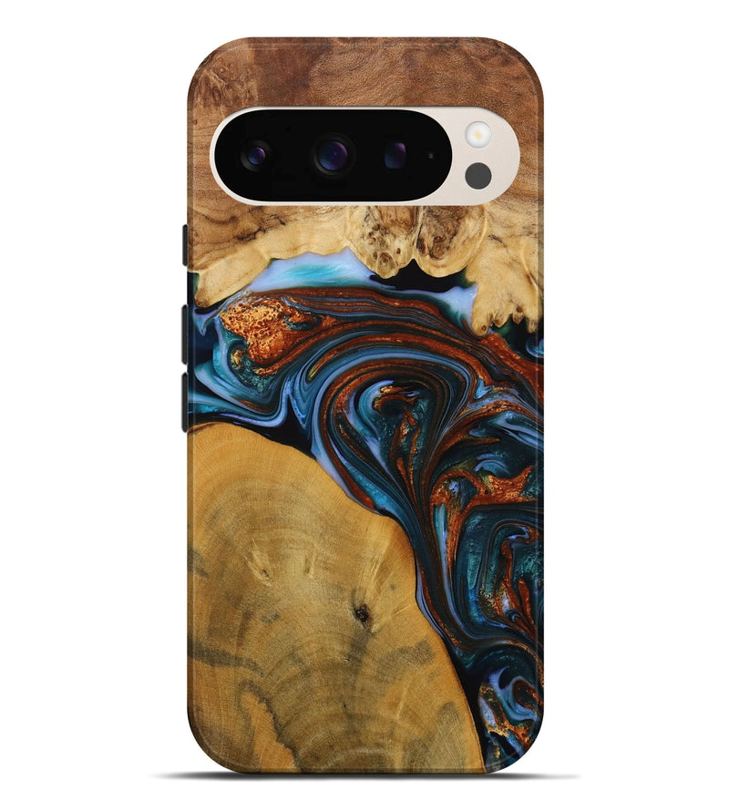 Pixel 9 Pro XL Wood Live Edge Phone Case - Sask (Teal & Gold, 731776)