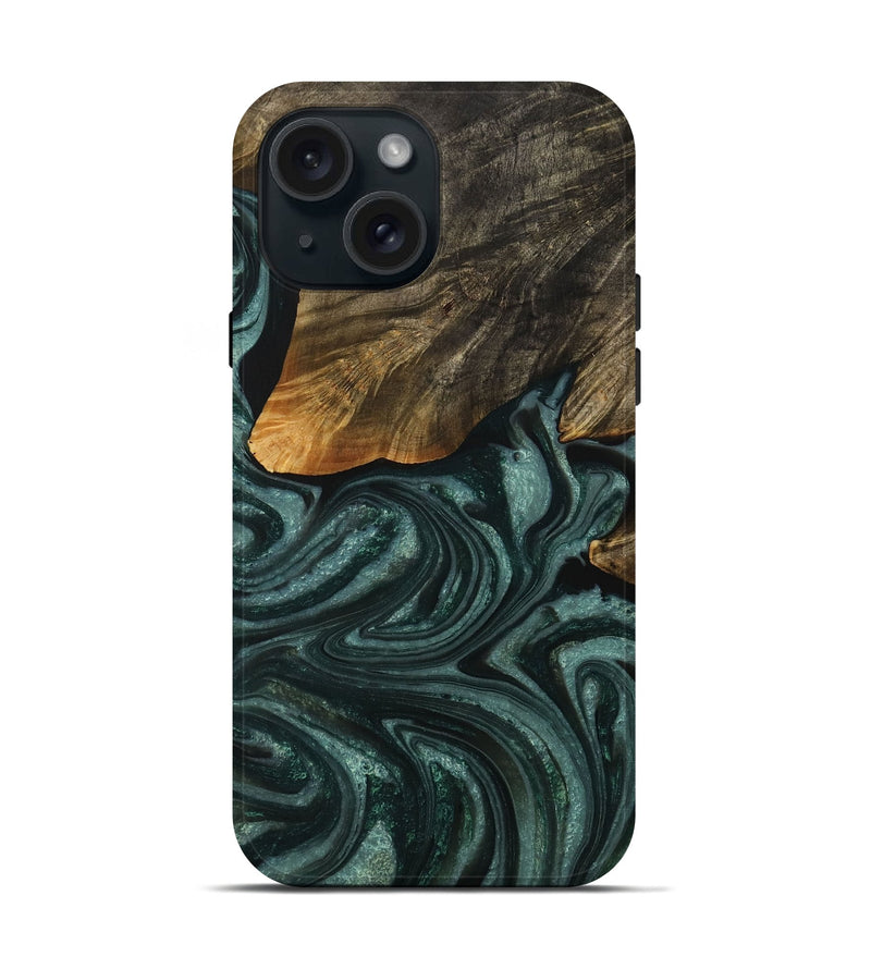 iPhone 15 Wood Live Edge Phone Case - Darell (Green, 731777)