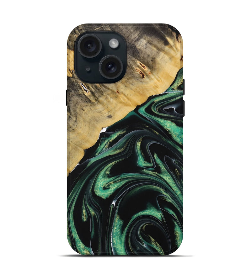 iPhone 15 Wood Live Edge Phone Case - Sherill (Green, 731778)