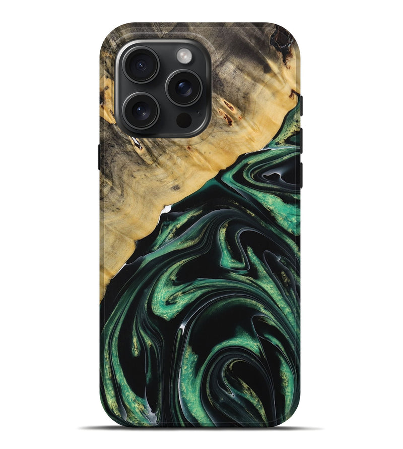 iPhone 16 Pro Max Wood Live Edge Phone Case - Sherill (Green, 731778)