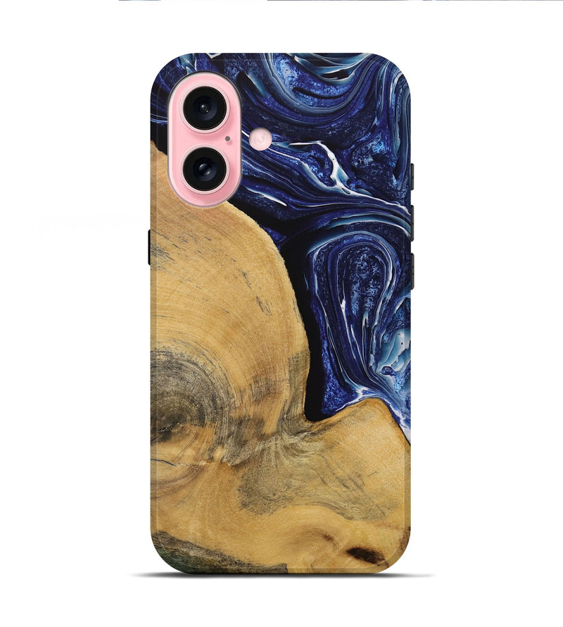 iPhone 16 Wood Live Edge Phone Case - Trey (Blue, 731780)