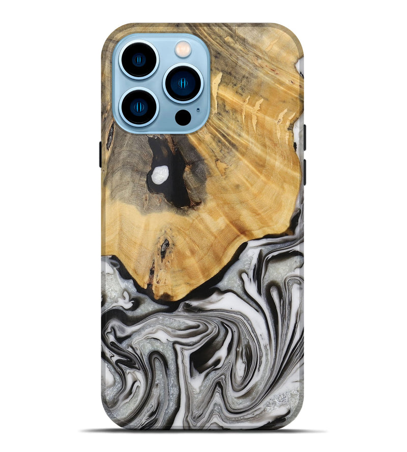 iPhone 14 Pro Max Wood Live Edge Phone Case - Phyllys (Black & White, 731781)