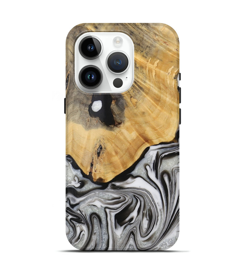 iPhone 15 Pro Wood Live Edge Phone Case - Phyllys (Black & White, 731781)