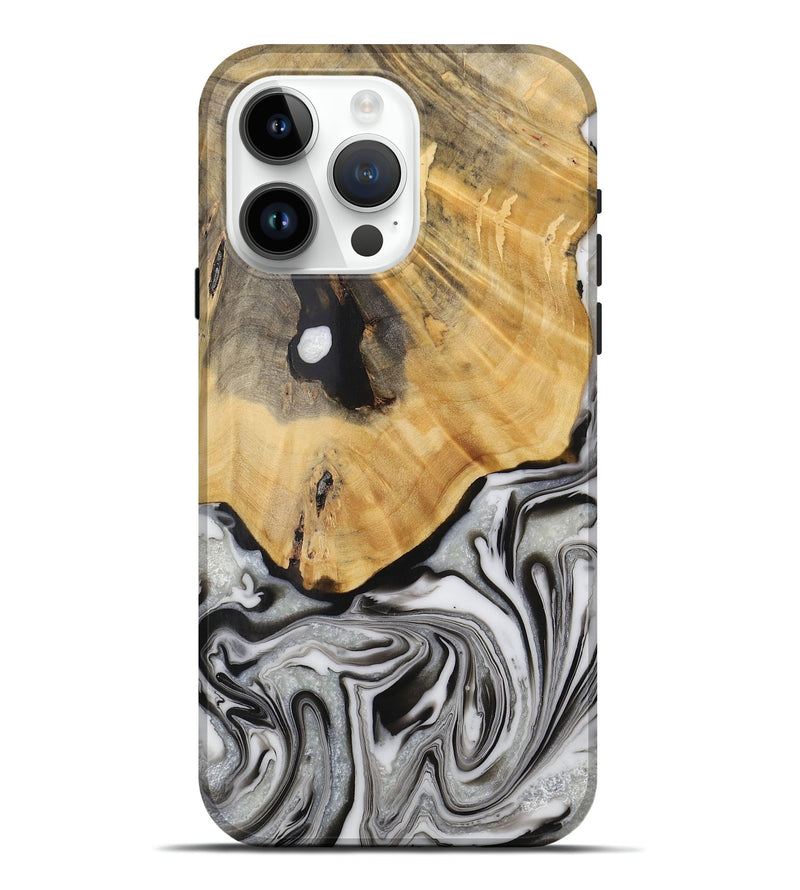 iPhone 15 Pro Max Wood Live Edge Phone Case - Phyllys (Black & White, 731781)