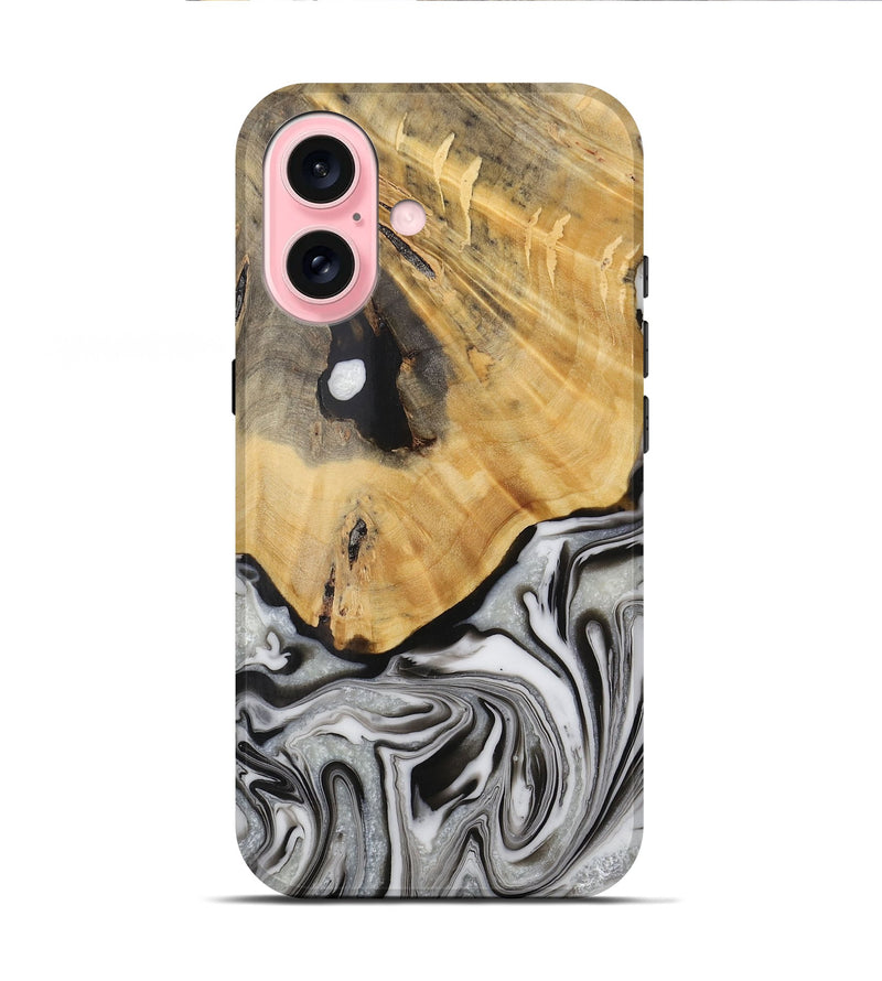 iPhone 16 Wood Live Edge Phone Case - Phyllys (Black & White, 731781)