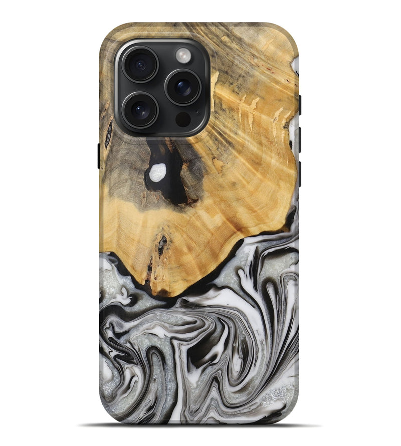 iPhone 16 Pro Max Wood Live Edge Phone Case - Phyllys (Black & White, 731781)