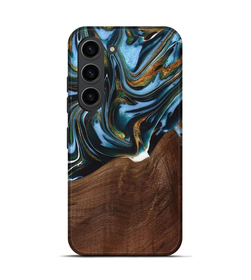 Galaxy S23 Wood Live Edge Phone Case - Windell (Teal & Gold, 731783)