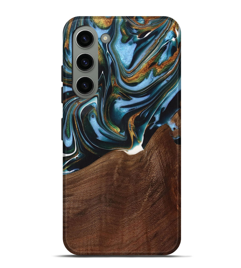 Galaxy S23 Plus Wood Live Edge Phone Case - Windell (Teal & Gold, 731783)