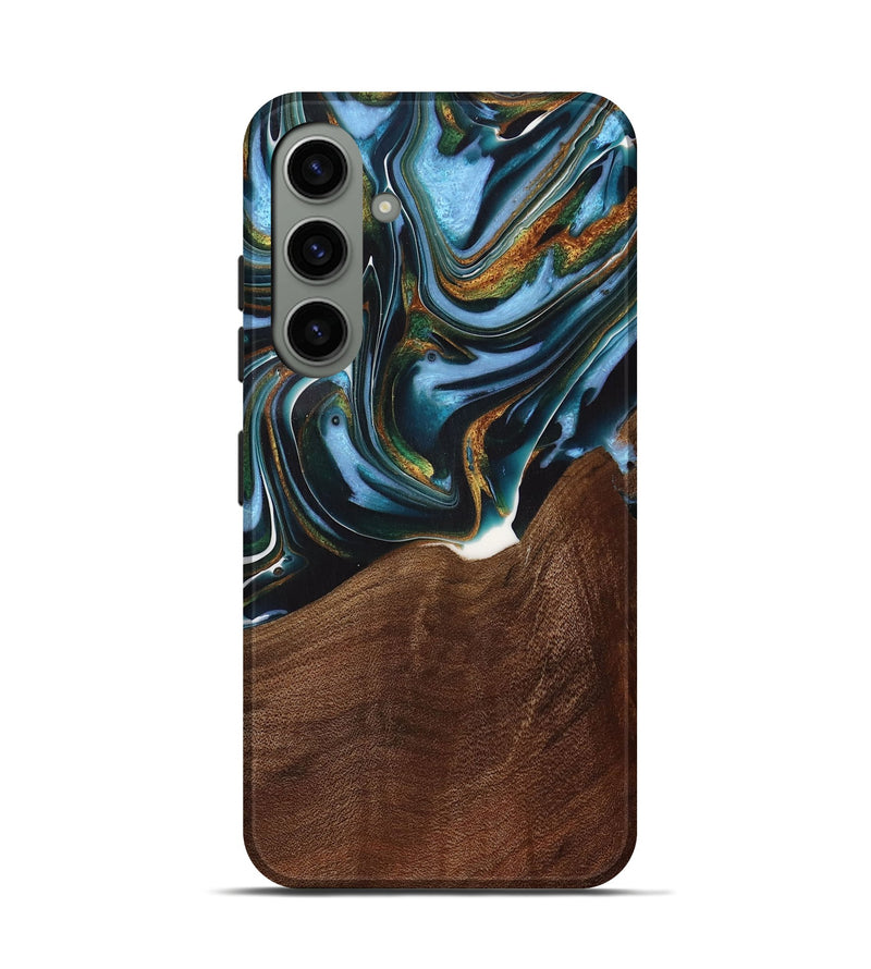 Galaxy S24 Wood Live Edge Phone Case - Windell (Teal & Gold, 731783)