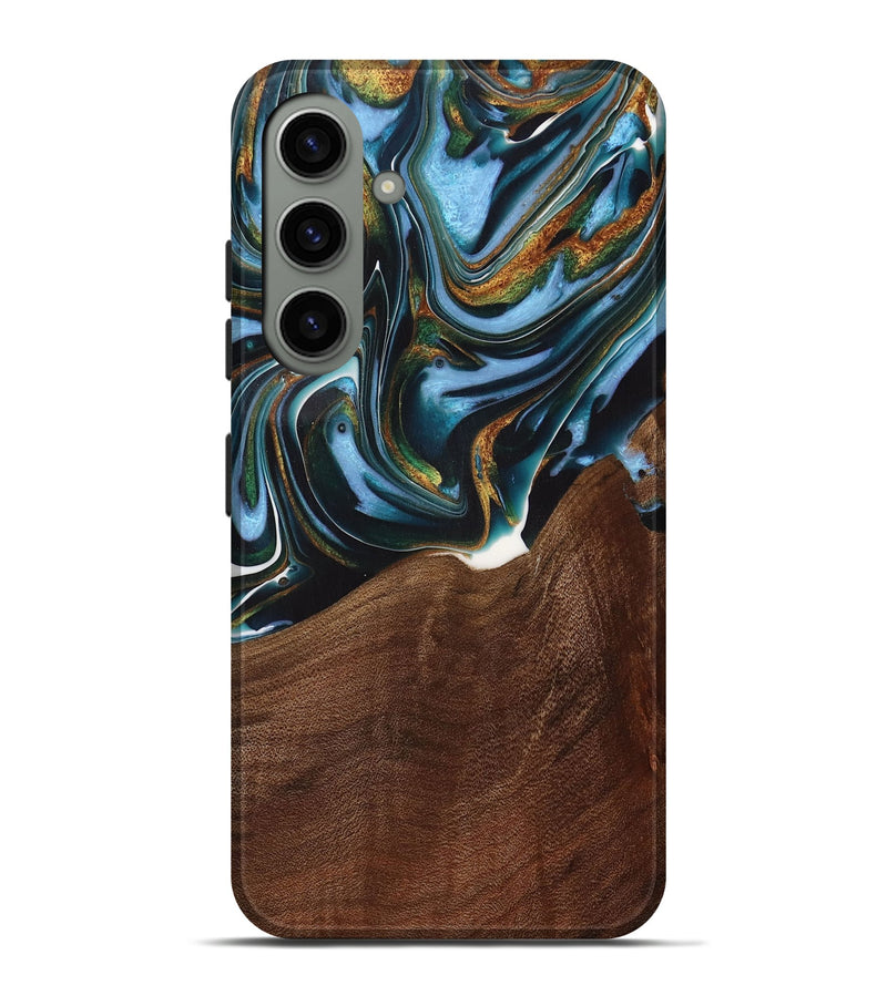 Galaxy S24 Plus Wood Live Edge Phone Case - Windell (Teal & Gold, 731783)