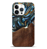 iPhone 15 Pro Max Wood Live Edge Phone Case - Windell (Teal & Gold, 731783)