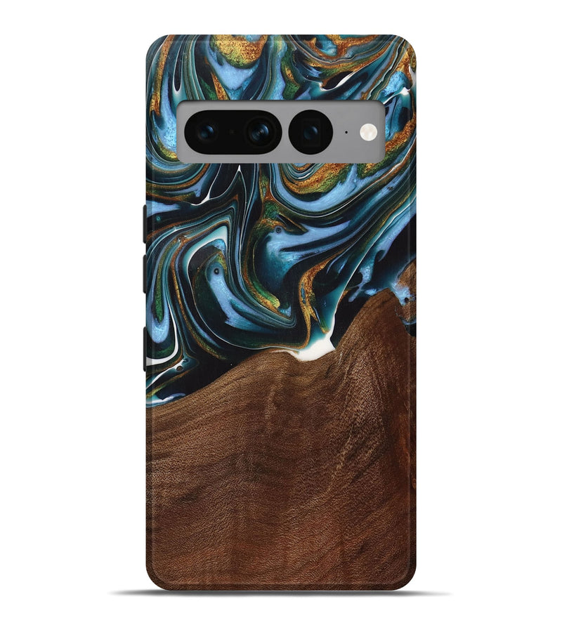 Pixel 7 Pro Wood Live Edge Phone Case - Windell (Teal & Gold, 731783)