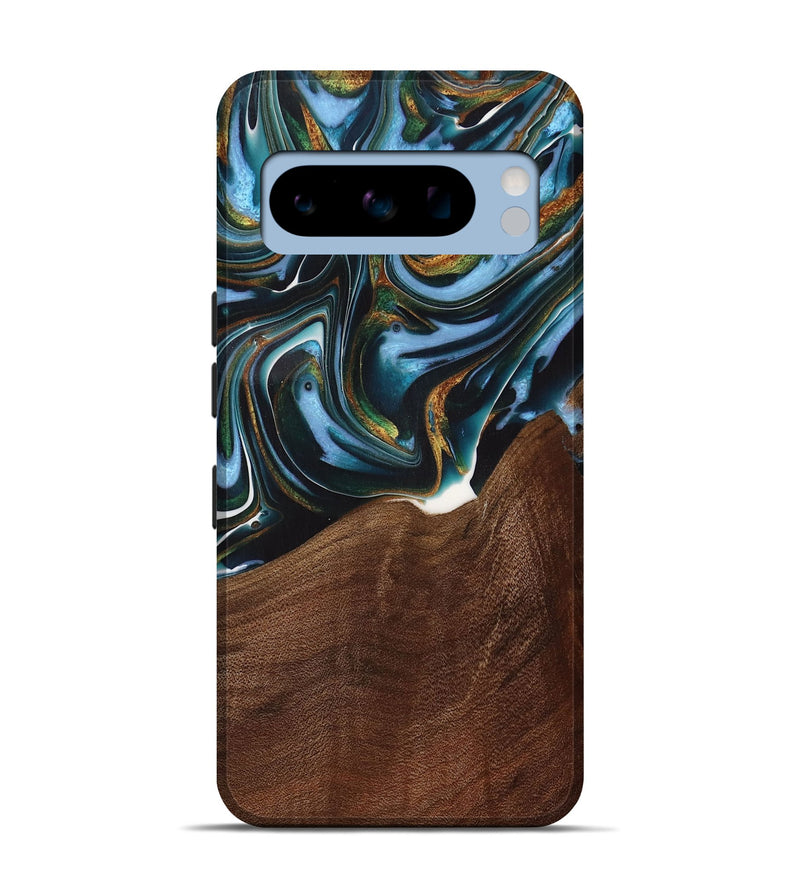 Pixel 8 Pro Wood Live Edge Phone Case - Windell (Teal & Gold, 731783)