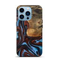 iPhone 14 Pro Wood Live Edge Phone Case - Gilford (Teal & Gold, 731786)