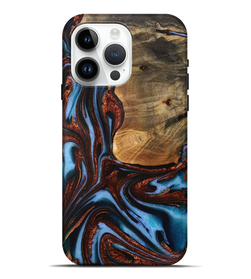 iPhone 15 Pro Max Wood Live Edge Phone Case - Gilford (Teal & Gold, 731786)