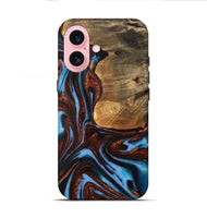 iPhone 16 Wood Live Edge Phone Case - Gilford (Teal & Gold, 731786)