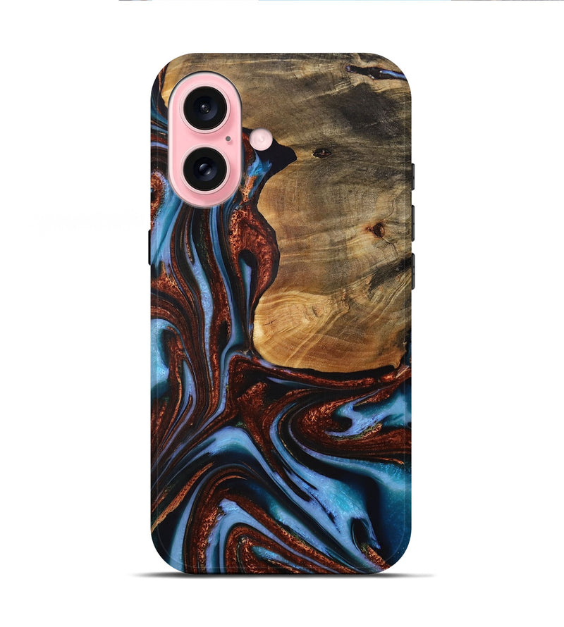 iPhone 16 Wood Live Edge Phone Case - Gilford (Teal & Gold, 731786)