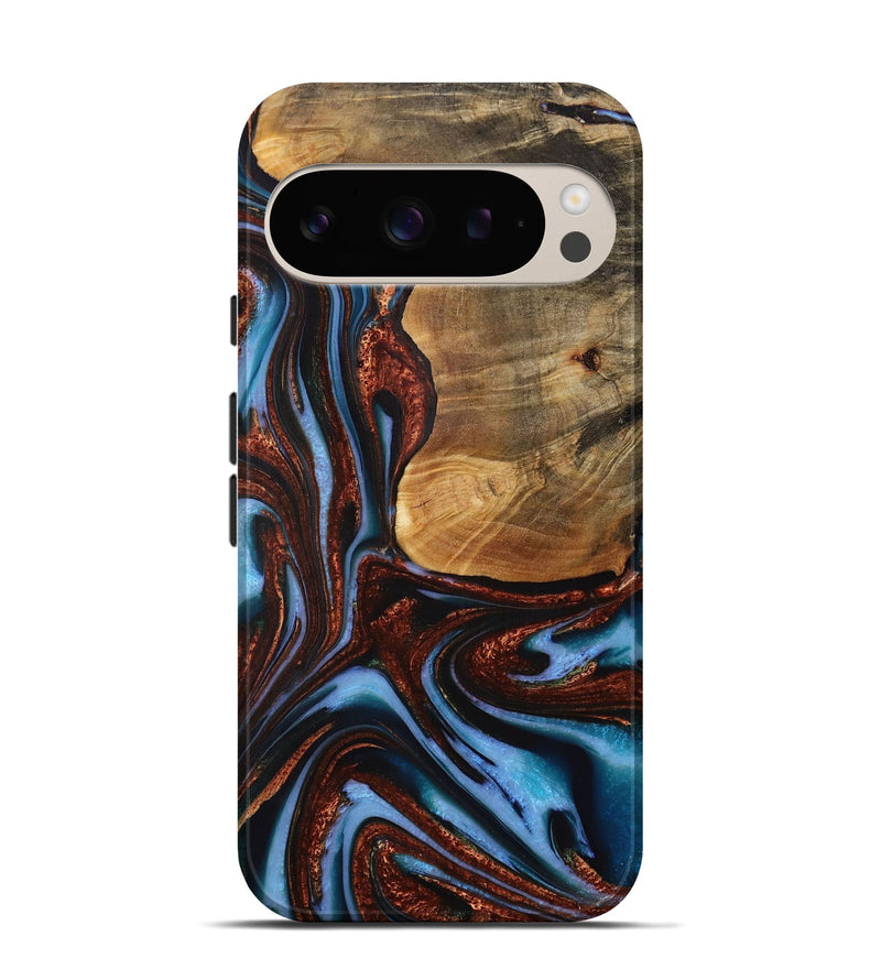 Pixel 9 Wood Live Edge Phone Case - Gilford (Teal & Gold, 731786)