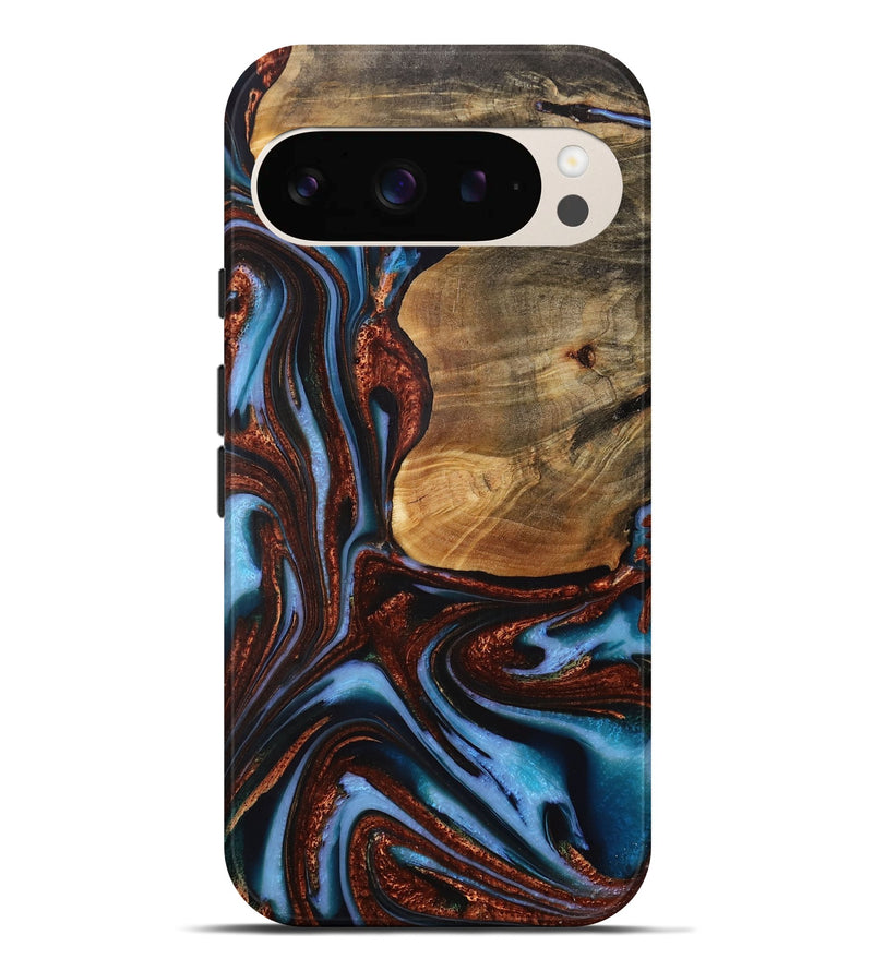 Pixel 9 Pro XL Wood Live Edge Phone Case - Gilford (Teal & Gold, 731786)