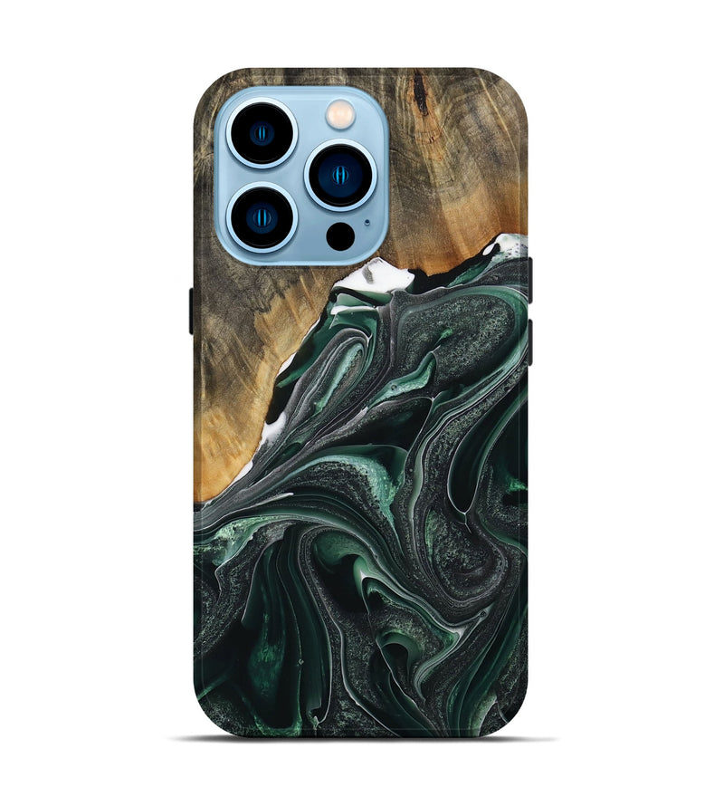 iPhone 14 Pro Wood Live Edge Phone Case - Ellissa (Green, 731787)