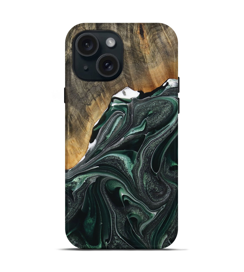 iPhone 15 Wood Live Edge Phone Case - Ellissa (Green, 731787)