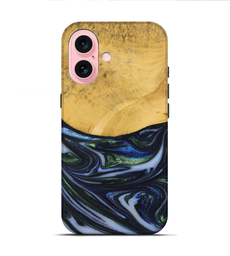 iPhone 16 Wood Live Edge Phone Case - Nolana (Blue, 731788)