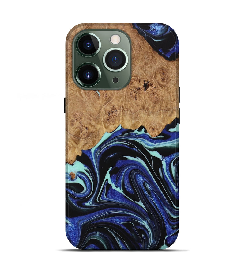 iPhone 13 Pro Wood Live Edge Phone Case - Ranee (Blue, 731791)