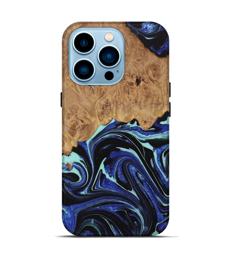 iPhone 14 Pro Wood Live Edge Phone Case - Ranee (Blue, 731791)