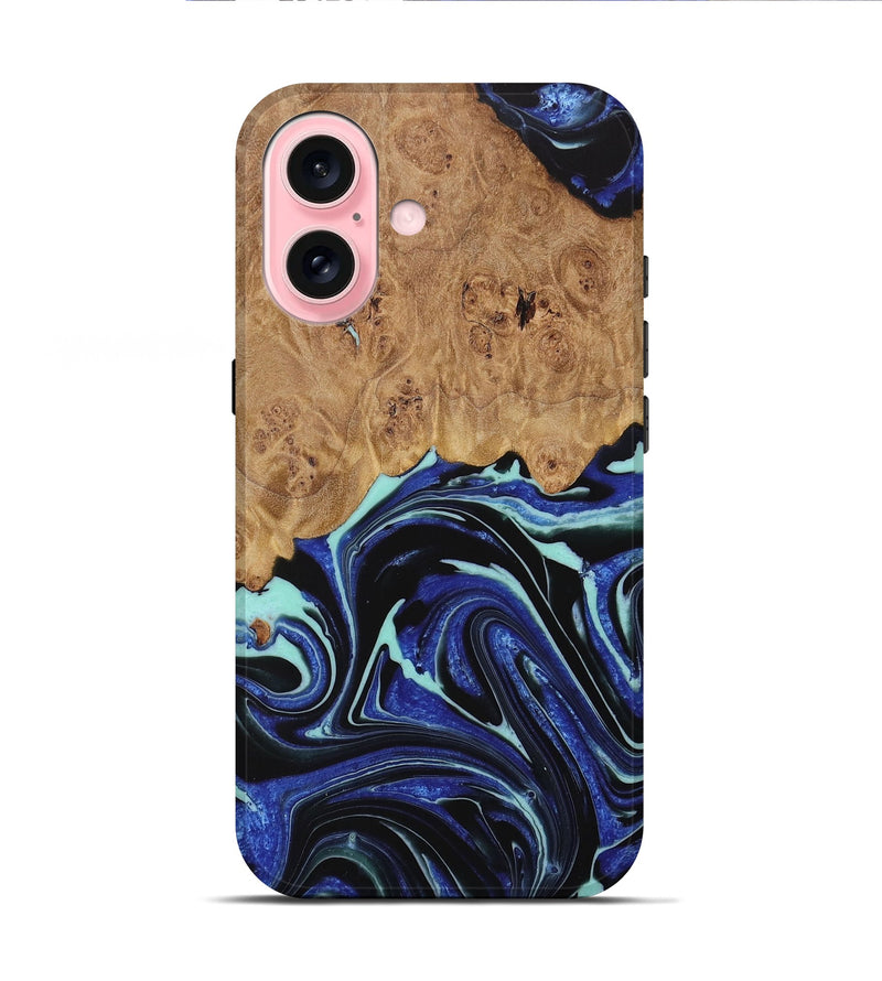 iPhone 16 Wood Live Edge Phone Case - Ranee (Blue, 731791)