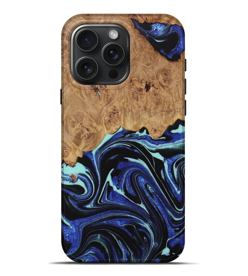 iPhone 16 Pro Max Wood Live Edge Phone Case - Ranee (Blue, 731791)