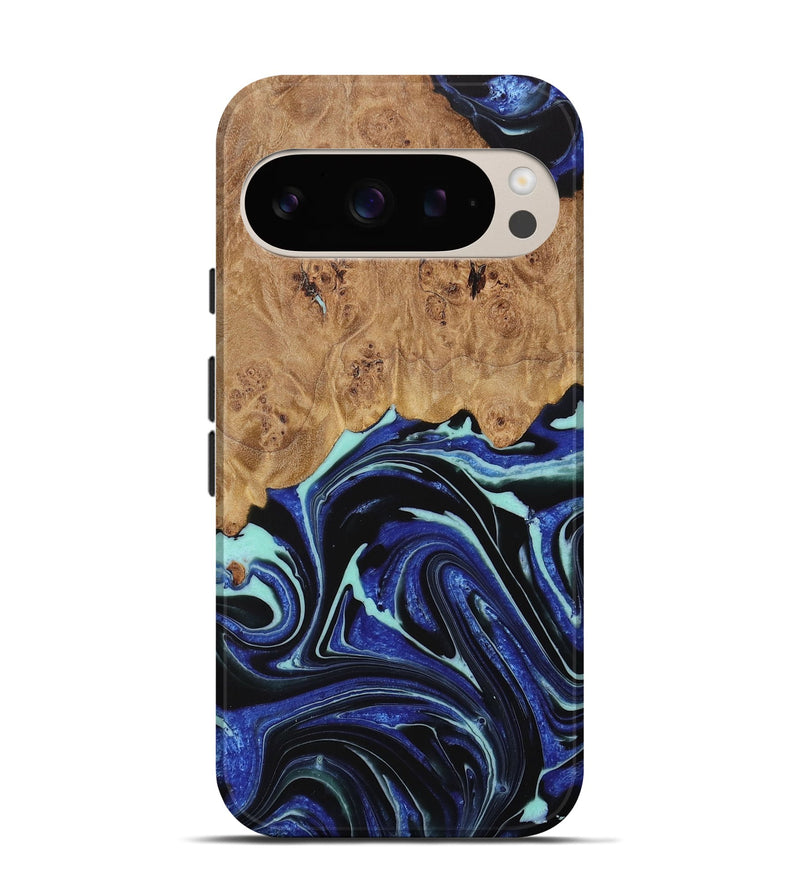 Pixel 9 Wood Live Edge Phone Case - Ranee (Blue, 731791)