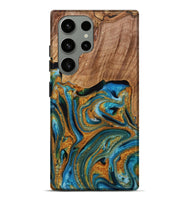 Galaxy S23 Ultra Wood Live Edge Phone Case - Karin (Teal & Gold, 731793)